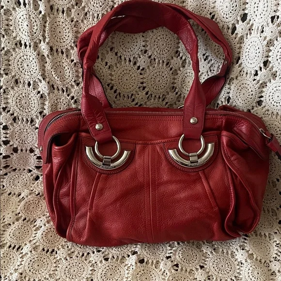 b. makowsky Red Leather Shoulder Bag with Silver Hardware - Picture 2 of 8